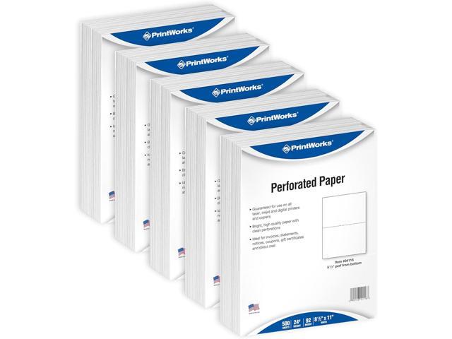 PrintWorks Professional Half Sheet Perforated Paper 8.5 x 11 - Perfect For W-2, 1099, & Statement Use - Made in the USA - 2500 Sheets - 24 lb - A5...