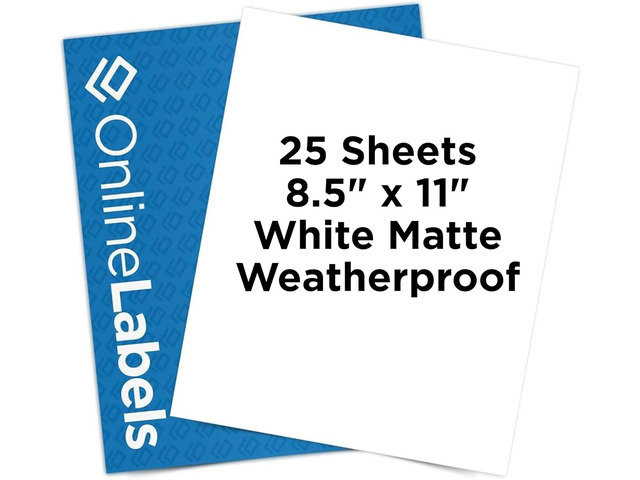 Waterproof Sticker Paper, 25 Sheets, White Matte Vinyl-Like, 8.5' x 11' Full Sheet Label, Works with Inkjet Printers Only, Compatible with...