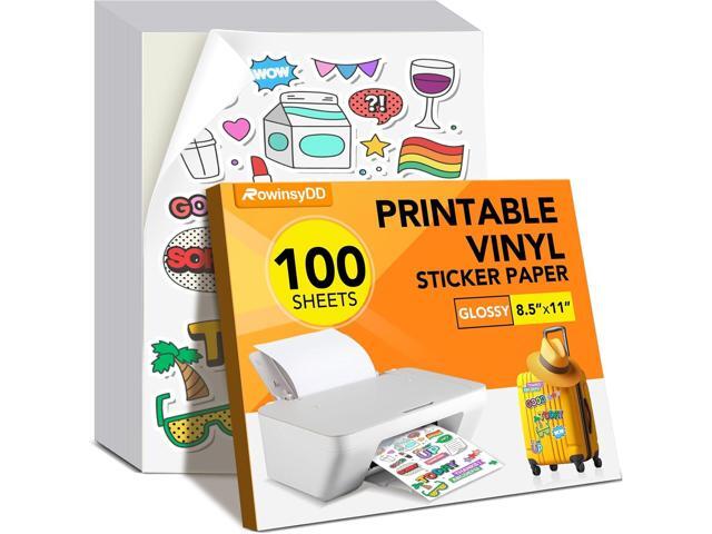 100 PCS Sticker Paper for Inkjet Printer, Printable Vinyl Sticker Paper Dries Quickly Vivid Colors, 8.5'x11' Tear Resistant Printable Vinyl, Glossy.