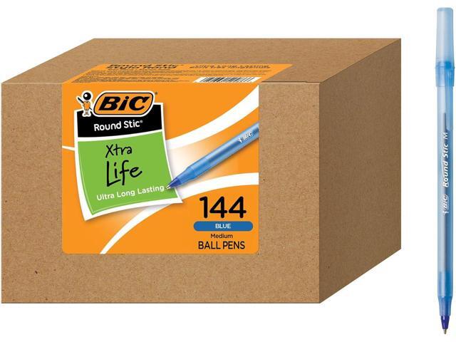 BIC Round Stic Xtra Life Blue Ballpoint Pens, Medium Point (1.0mm), 144-Count Pack of Bulk Pens, Flexible Round Barrel for Writing Comfort, No. 1.