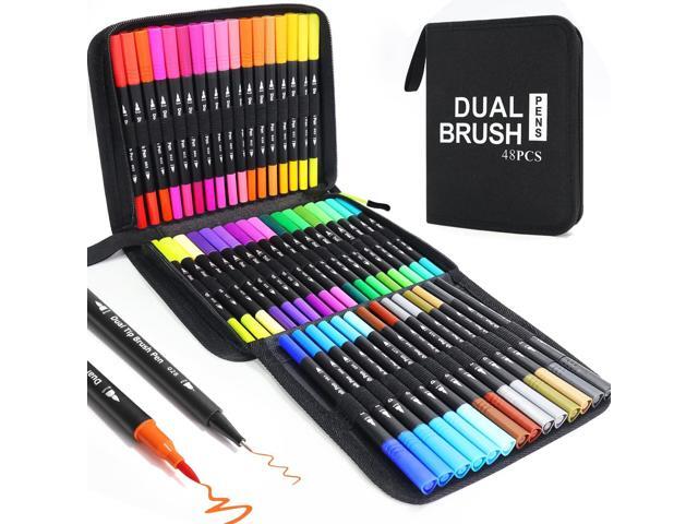Piochoo Markers,48 Colors Dual Brush Markers Pens, Double Tip Colored Pen for Adult Coloring Books Art Suppliers for Bullet Journaling, Drawing