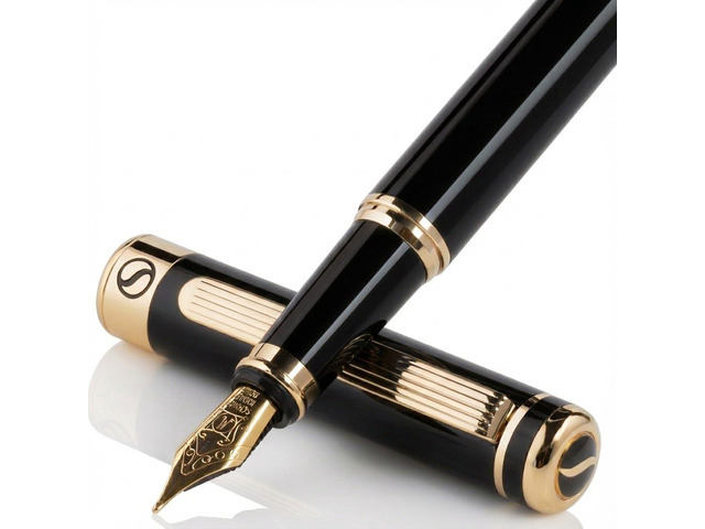 Scriveiner Luxury Fountain Pen - Stunning Black Lacquer Pen, Real Gold Finish, Schmidt Gilded Nib (Medium), Converter, Best Pen Gift Set for Men &...