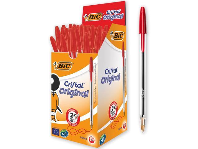 Bic Cristal Original Ballpoint Pens, Medium Point (1.0 mm), Red, Box of 50 - Smudge-Free, Every-Day Writing Pens with Clear Barrel, 8373619