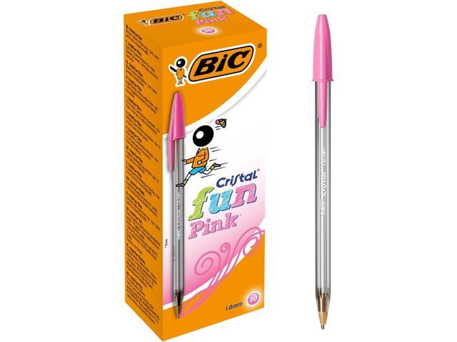 BIC Cristal Fun Ballpoint Pens, Pink Ink Smudge-Proof Writing Pens and Wide Point (1.6mm), Pack of 20