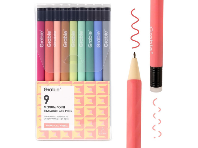 Grabie Erasable Gel Pens, Medium Point 0.7 mm Erasable Pens, Make Mistakes Disappear for Drawing Writing Planner, Pack of 9 Assorted...