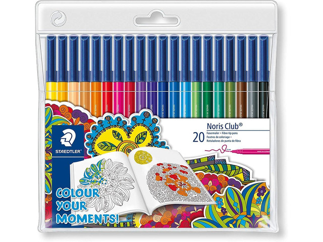 STAEDTLER 326WP20AC Noris Club Fibre-Tip Pen with Wallet - Assorted Colours, Pack of 20