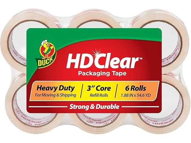 Duck HD Clear Packing Tape Refills - 6 Rolls of Heavy Duty Shipping and Moving Packing Tape - Clear Strong Packaging Tape for Boxes, Packing and...