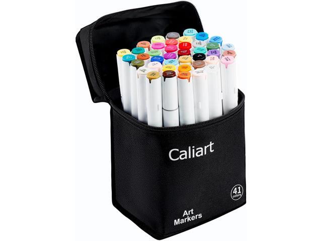 Caliart 41 Colors Alcohol Markers Dual Tip Fine & Chisel, Based Art Markers Permanent Pens for Adults Coloring Books, Artists Drawing Sketch.