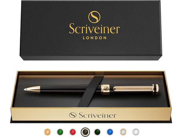 Scriveiner Black Lacquer Ballpoint Pen -Stunning Luxury Pen, Real Gold Plating, Schmidt Black Refill, Best Gift Set for Men & Women, Professional...