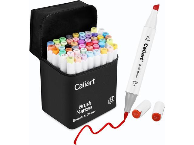 Caliart Alcohol Markers Brush Tip, 51 Colors Dual Tip Artists Coloring Markers Set Brush & Chisel, Permanent Alcohol Based Colored Sketch Pens, Art...