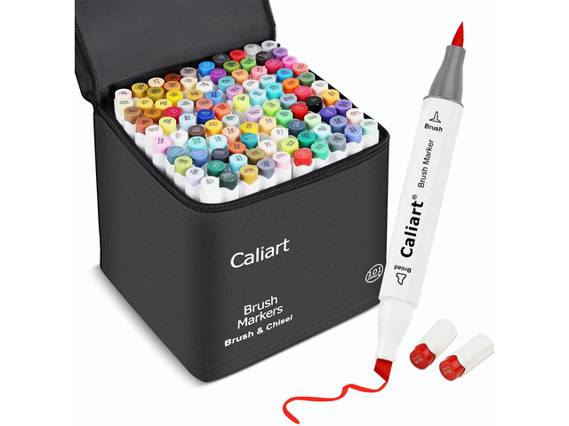Caliart 101 Colors Alcohol Markers Brush Tip, Dual Tip Brush & Chisel Permanent Art Markers for Adult Coloring Books, Drawing, Sketching,...
