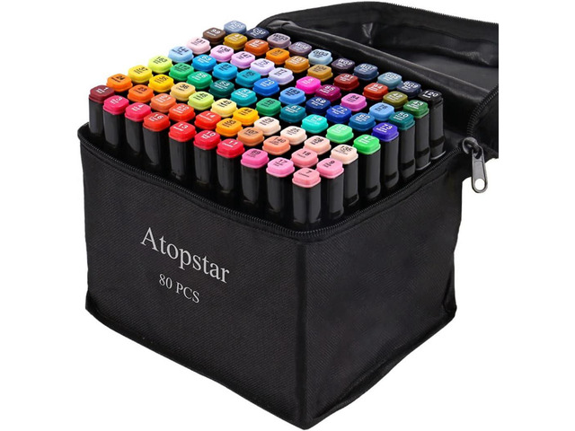 ATOPSTAR 80 Colors Alcohol Markers Artist Drawing Art for Kids Dual Tip Adult Coloring Painting Supplies Perfect Boys Girls Students Adult(80 Black...