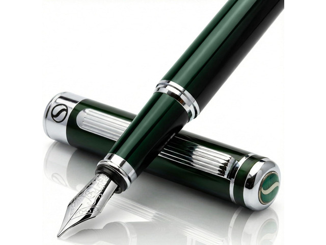 Scriveiner British Racing Green Fountain Pen - Stunning Luxury Pen with Chrome Finish, Schmidt Nib (Fine), Best Pen Gift Set for Men & Women,...