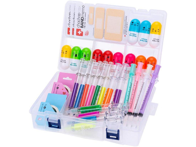 34 Pcs Cute School Supplies Set 12 Syringe Highlighters 4 Nursing Needle Pens 12 Vitamin Pill Pens And 2 Tape 3 Bandage Sticky Notes Cool Gifts For...