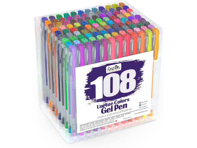 Lineon 108 Colors Gel Pens Set, Gel Pens for Adult Coloring Books Journals Drawing Doodling Art Markers