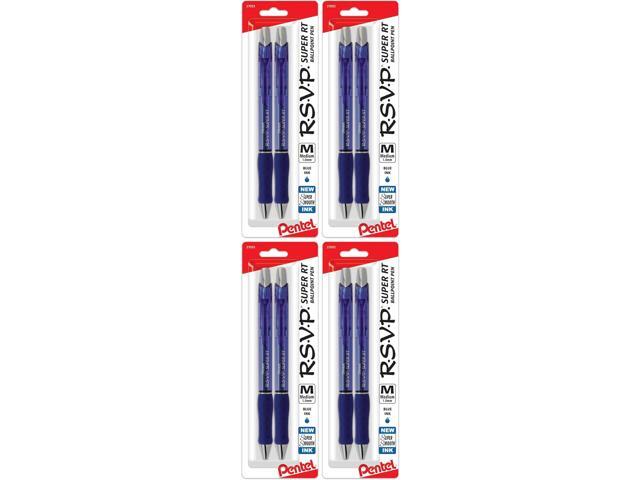 Pentel RSVP Super RT Ballpoint Pen, (1.0mm) Medium Line, Blue Ink, 2-Pk - BX480BP2C (Pack of 4)