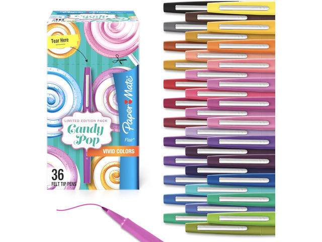 Paper Mate Flair Felt Tip Pens, Medium Point (0.7mm), Limited Edition Candy Pop Pack, 36 Count - Perfect for Teachers, Students, Expressive...