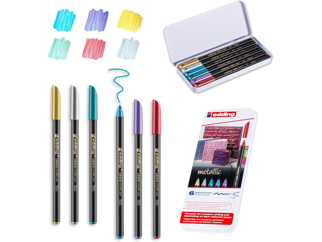 edding 1200 Metallic Color Fiber Pen Set, 6-Colors