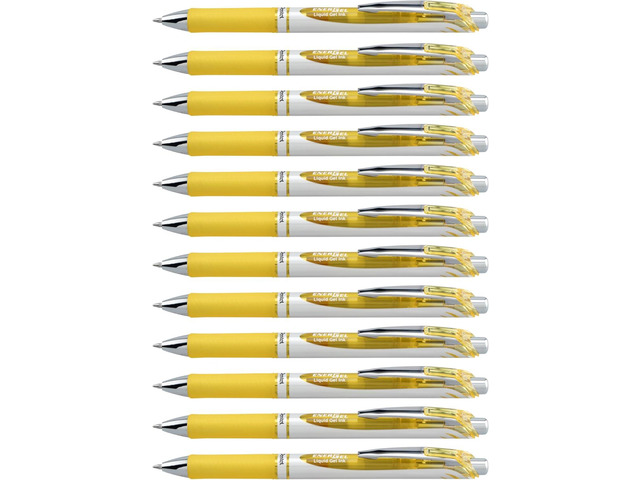 Pentel EnerGel RTX Retractable Liquid Gel Ink Pen, (0.7mm) Medium line, Yellow Ink, Box of 12 Pens (BL77-G)