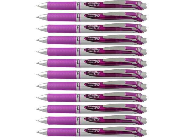 Pentel EnerGel RTX Retractable Liquid Gel Pen, (0.7mm), Medium Line, Metal Tip, Violet Ink, Box of 12 (BL77-V)