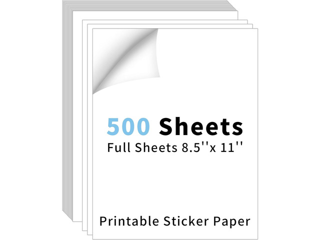 500 Sheets 8.5' x11''White Printable Sticker Paper, Full Sheet Label Mailing Shipping Address Label for Laser & Inkjet Printers(500 Sheets)