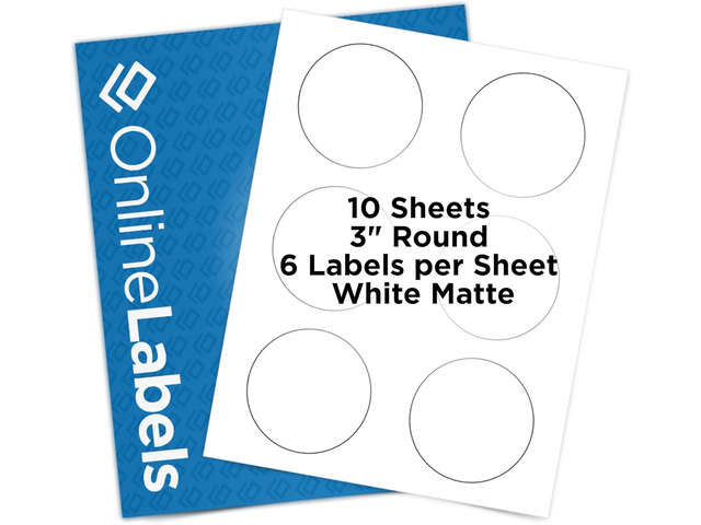 3 Inch Round Labels - Pack of 60 Circle Stickers, 10 Sheets - Inkjet or Laser Printer - Online Labels