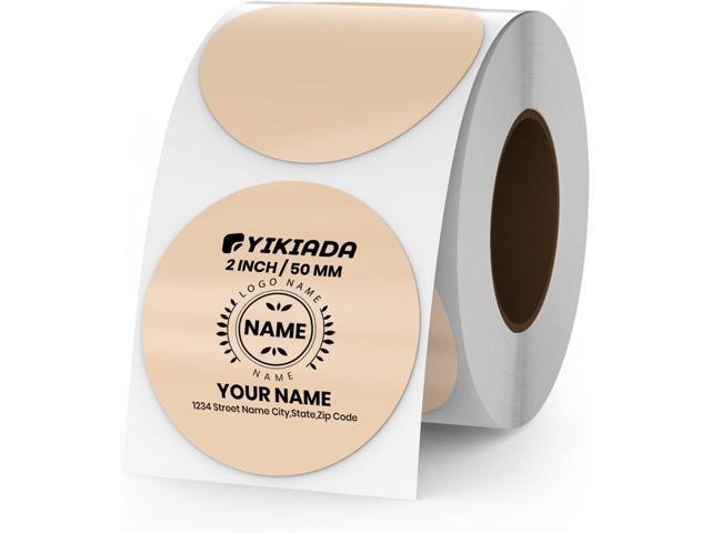 Khaki Circle Thermal Labels Vinyl 2 Inch Self-Adhesive Round Stickers Roll Waterproof Printer Decals Name Tag for QR Code DIY Office Address 500 PCS