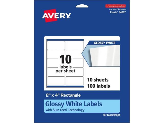 Avery Rectangle Labels, Sure Feed Technology, 2' x 4', 100 Glossy White Labels (36466)