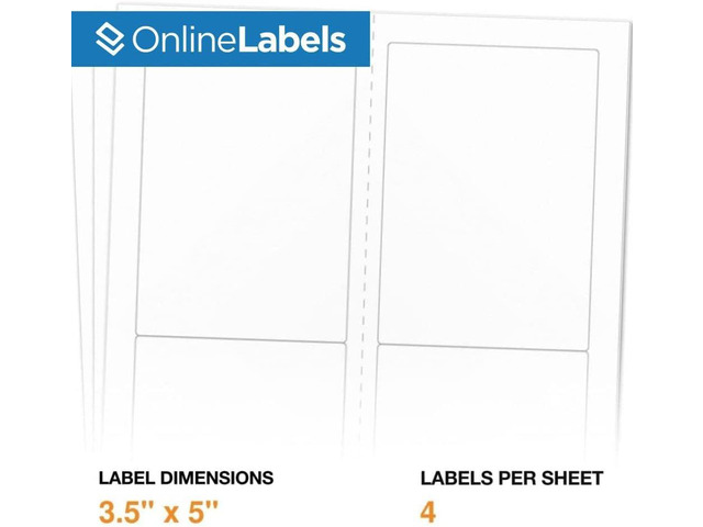 3.5 x 5 Rectangle Mailing, Shipping Labels - Permanent, White Matte - 4-Up - Perforated - Pack of 1,000 Labels, 250 Sheets - Inkjet/Laser Printers...