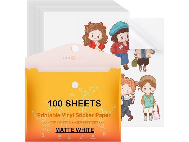 HTVRONT Printable Vinyl Sticker Paper, 100 Sheets Matte Waterproof Sticker Paper For Inkjet Printer Dries Quickly-Standard Letter Size 8.5'X11'