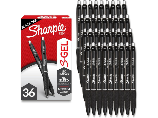 Sharpie S-Gel Pens, Medium Point (0.7mm), Black Gel Ink, 36 Count - Writing, Note-Taking, Office Supplies, No Smear, No Bleed