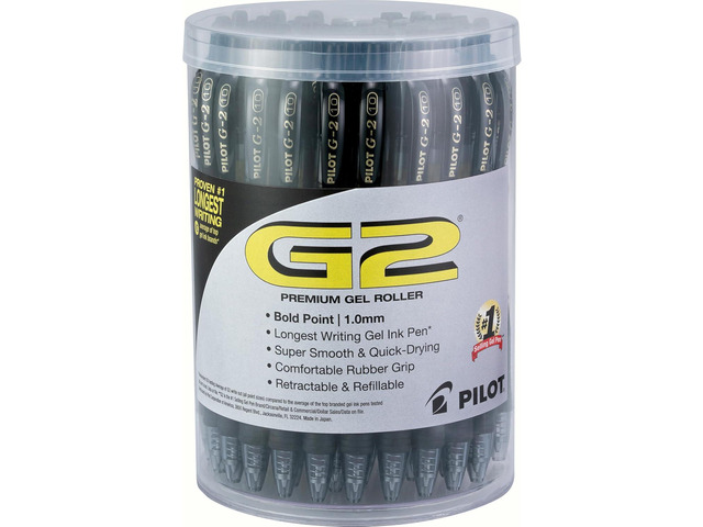 Pilot G2 Premium Gel Pens, Black Pens, Bold Point 1 mm, Black Ink, Tub of 48
