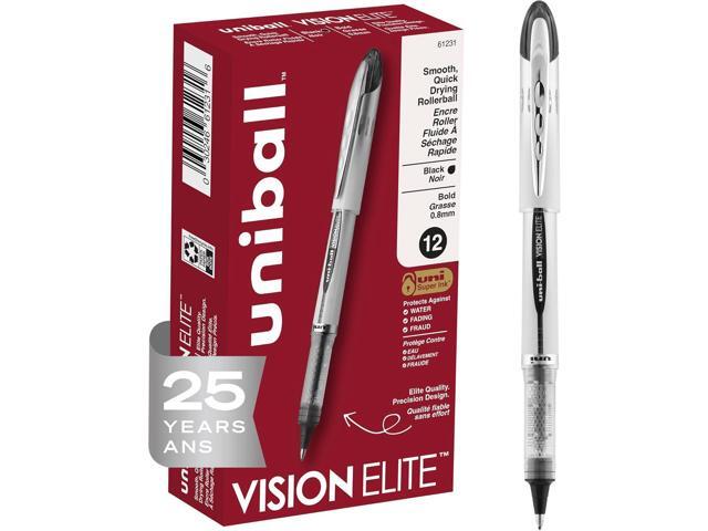 uni-ball Vision Elite Rollerball Pens Bold Point, 0.8mm, Black, 12 Pack
