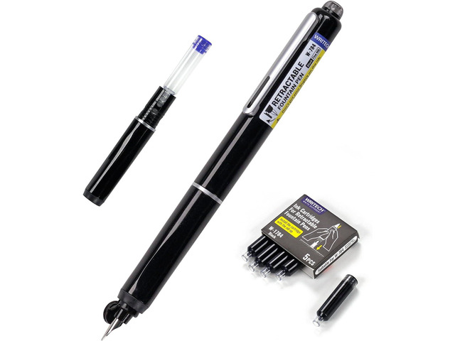 WRITECH Retractable Fountain Pen Set: Fine Nib Black Ink Pens Includes 5 Ink Cartridges Smooth Writing for Sketching Journaling Calligraphy Gift...