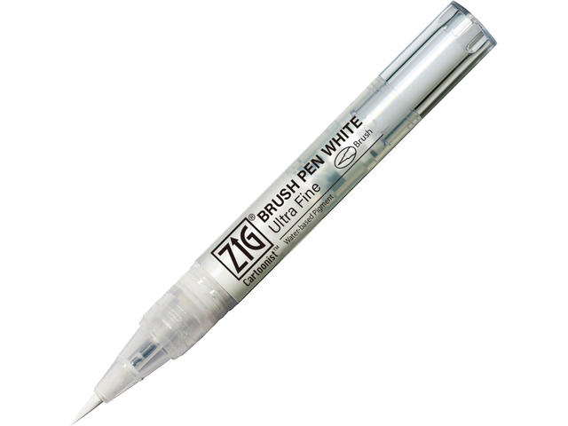 Kuretake Zig Ultra Fine Brush Pen Whte, Professional-quarity, for lettering, calligraphy, illustration, art, sketch, Made in Japan