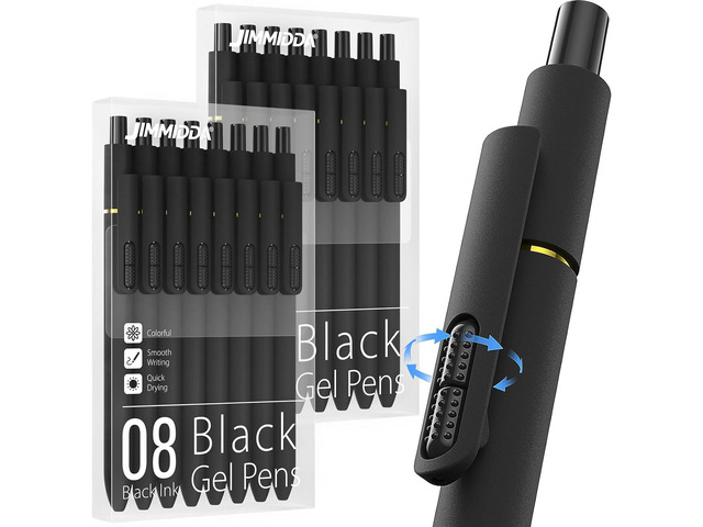 16Pcs Black Gel Pens - 0.7mm Medium Point Black Ink Pens Smooth Writing - Quick Drying Retractable Pen for Men Women (Black - 16Pcs)