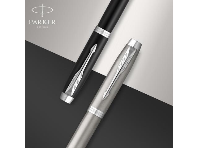 PARKER IM Fountain Pen Matte Black with Chrome Trim Fine Point with Blue Ink Cartridge Gift Box