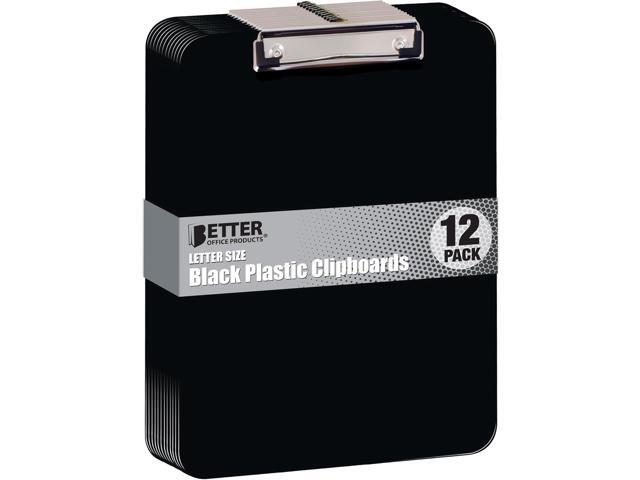 Better Office Products Black Plastic Clipboards, 12 Pack, Durable, 12.5 x 9 Inch, Low Profile Clip, Black, Set of 12