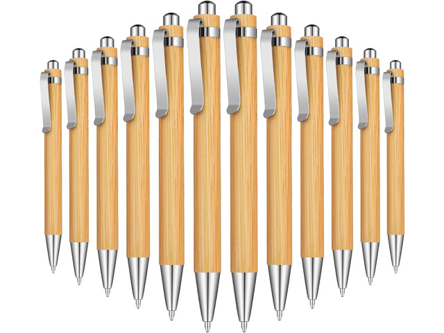 Outus 36 Pieces Bamboo Wooden Retractable Ballpoint Pen Black Ink 1 mm Pens Refills Products Set for Gifts Writing Office School Student Supplies