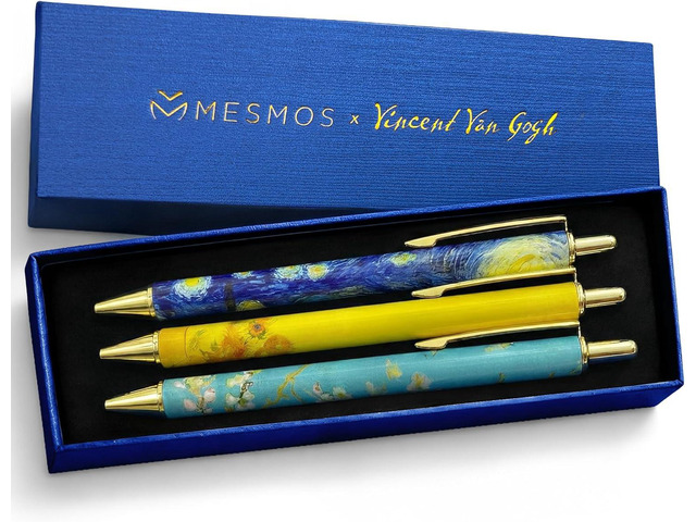 MESMOS 3pc Van Gogh Fancy Pen Set, Nice Cute Luxury Aesthetic Pens for Women Journaling, Pretty Luxury Office Journaling Journal Pens Women