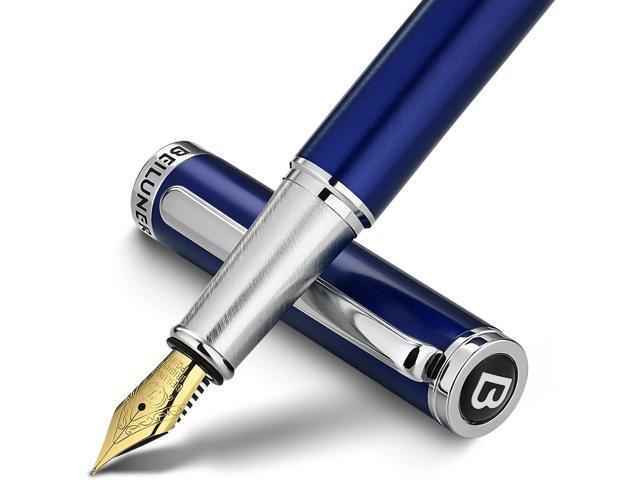 BEILUNER Luxury Fountain Pen Set,Solid 24K Gilded Fine Nib, Modern Classic Limited Edition -Includes 6 Ink Cartridges & Ink Refill Converter with.