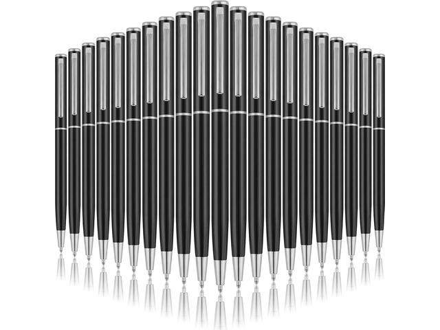 Zonon 50 Pcs Black Silver Metal Slim Ballpoint Pens Bulk Retractable Metallic Black Ink 1 mm Medium Point Smooth Writing Pens for Wedding Business...