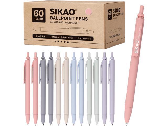 Morandi Pens Bulk 60 Pack Smooth Writing 1.0mm, Click Ballpoint Pens with Black Ink, Aesthetic Soft Pens for School, Office, Journaling & Gift Use