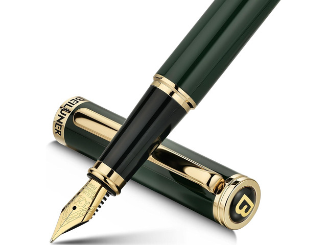 BEILUNER Racing Green Fountain Pen,Stunning Luxury Pens with 24K Gold Finish, Gorgeous 24K Gilded Nib(Medium), Fancy Pen Gift for Men & Women -Ink...