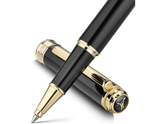 MCNTEIK 317 Rollerball - Stunning Luxury Black Lacquer Pen with 24K Gold Finish, Schmidt Black Ink Refill, Best Gift Set for Men & Women, Executive...