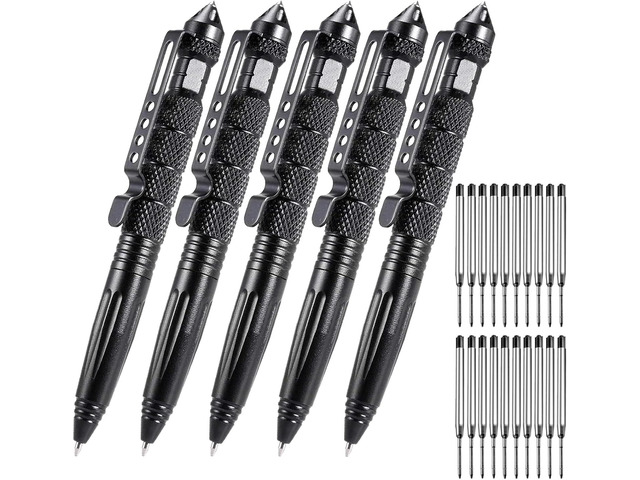 OIJ 5 Pack Military Tactical Pen Set, Professional Self Defense Pen, Emergency Glass Breaker Pen, Tungsten Steel Writing Tool With 20 Ballpoint...