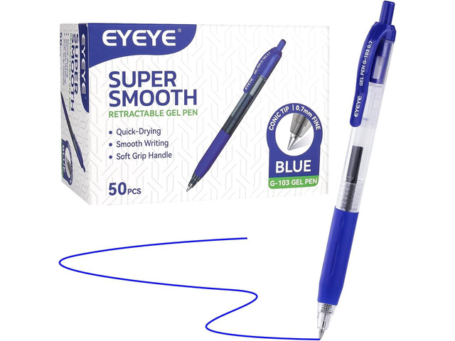 EYEYE G-103 Retractable Gel Pens 0.7mm, 50 Pack 0.7 mm Blue Ink Medium Point Ballpoint Pen Quick Drying, Pen Fine Point Smooth Writing Pens for for...