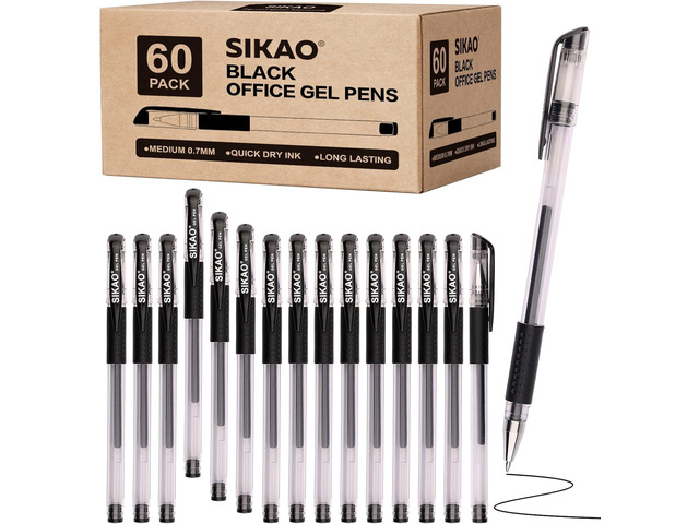 Black Gel Pens Bulk, 60 Pack 0.7mm Fine Point Gel Ink Rollerball Pens, Smooth Quick-Dry Black Ink No Smear, Comfortable Grip Pens for Office,...