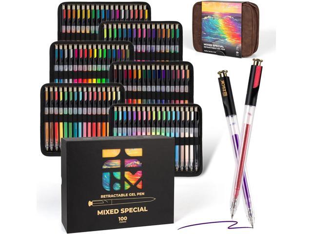 ZSCM Retractable Gel Pen For Adult Coloring, 100 Colors Large Capacity Multicolor Gel Ink Pens, 1 mm Fine Point Smooth Writing Color Pen for Adult.