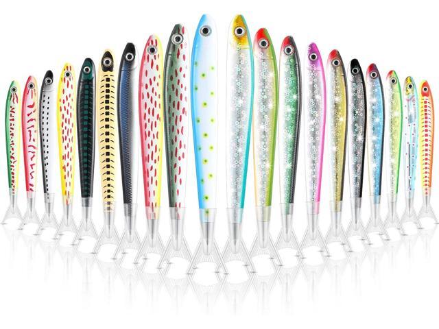 Meanplan Fish Pen Favors Gifts Cute Fishing Party Decorations Creative Glitter Ballpoint Pens for Adults Office Birthday Themed Party Decor(20 Pack)